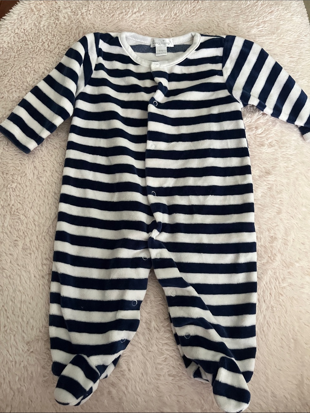 Kissy Kissy Navy and White Striped Footed One-Piece